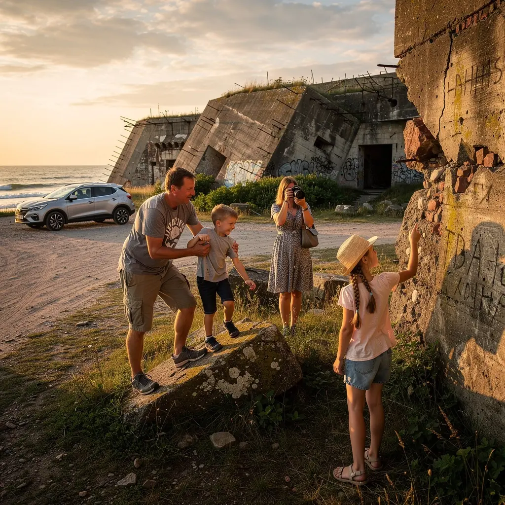 Children exploring a historical castle, with parents guiding them through the family-friendly attractions.